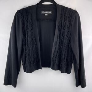 Karl Lagerfeld Fringe Open Front Cropped Cardigan Size L